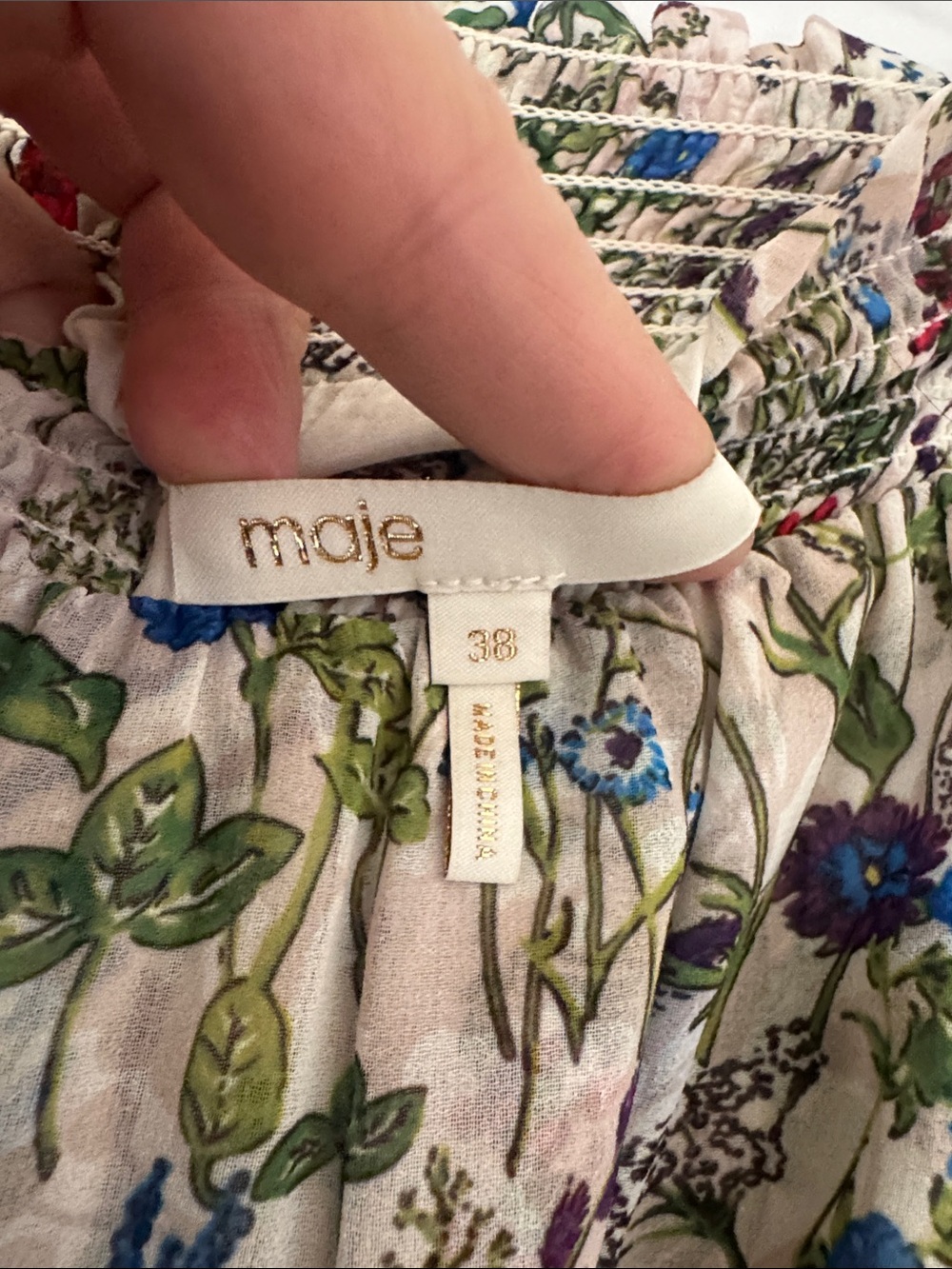 Maje Cream Asymmetrical Floral Tiered Skirt with Green & Blue Print - Picture 6 of 7